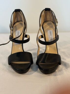 Jimmy Choo Black Leather Open-Toe Platform Heels